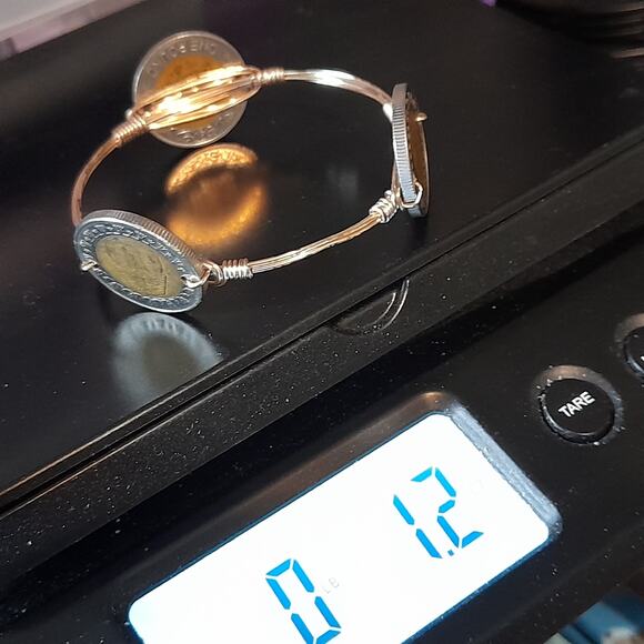 Egyptian One Pound Coin Bangle Bracelet, Three Coins, Wire Wrapped, 7.5 Inches - Picture 10 of 10